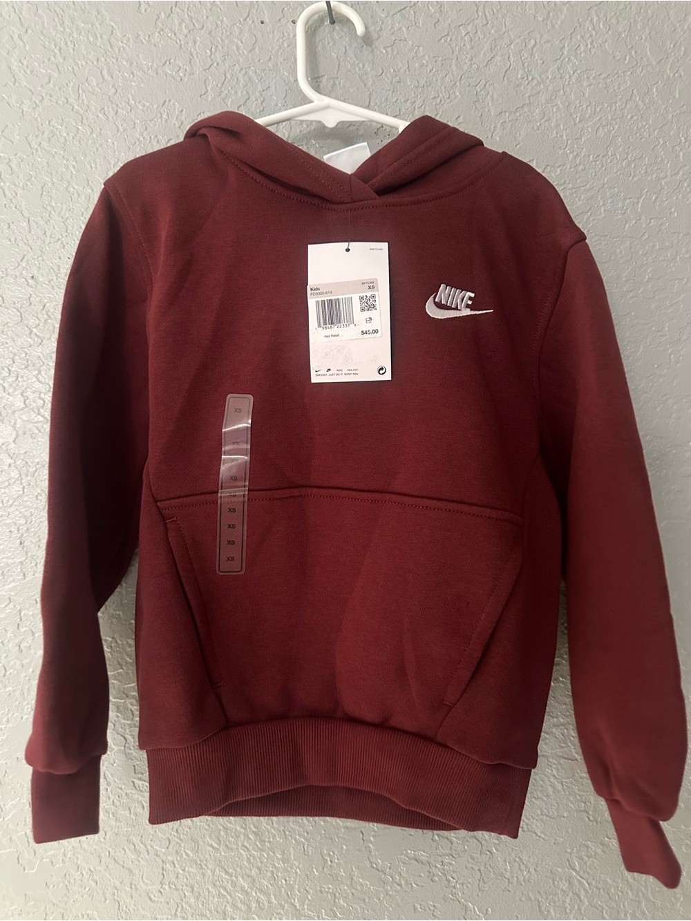 Nike Burgundy Hoodie with White Logo KIDS XS